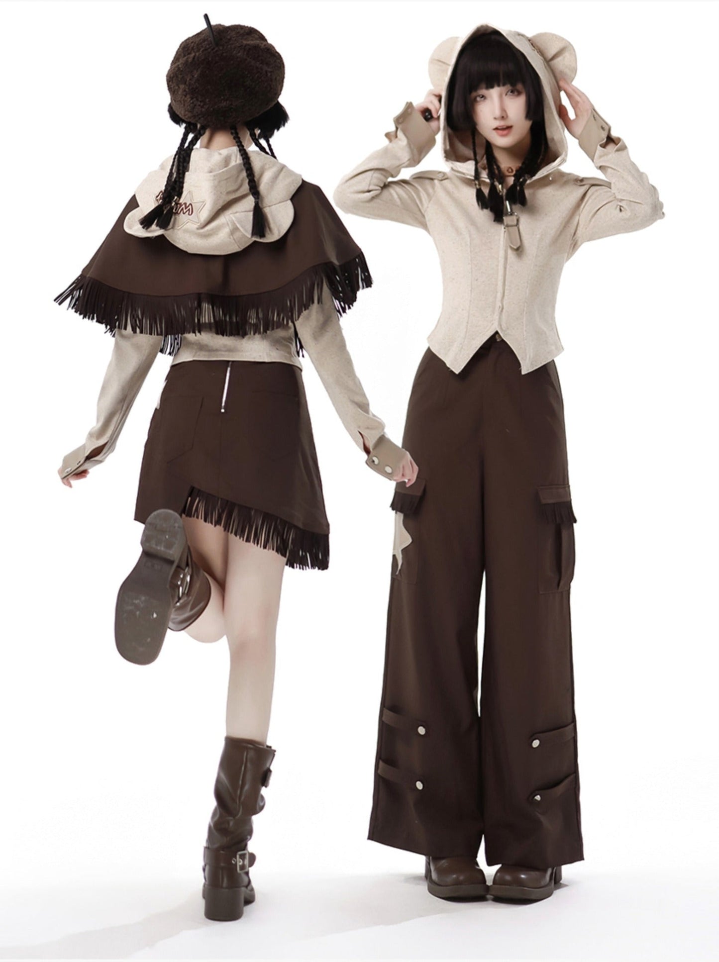 デザインスプリットワンダーベアニットトップショールメイラード