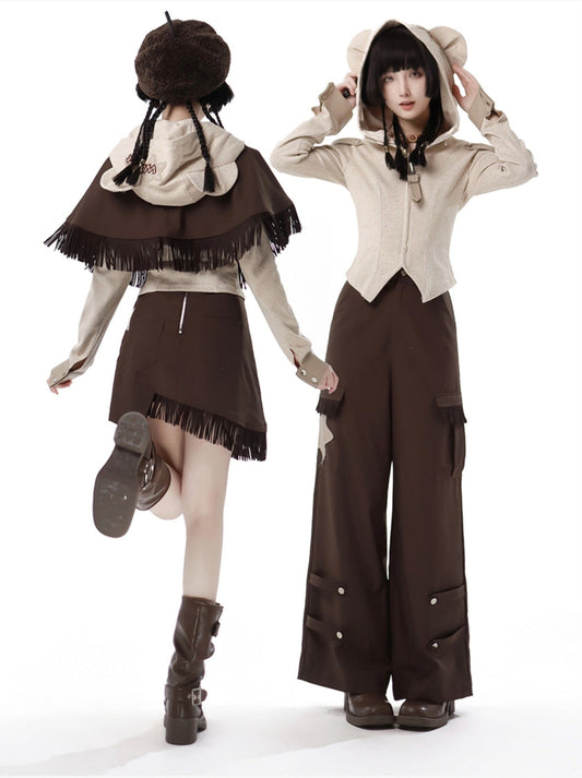 Design Split Wonder Bear Stricktop Schal Maillard