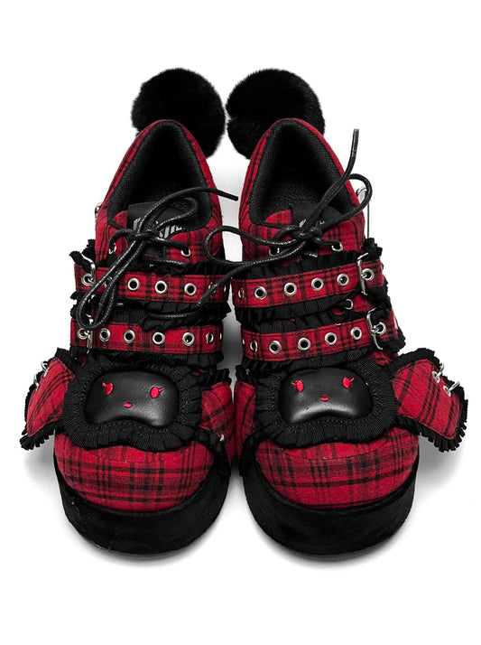 Bunny Shoes Dark Red Check Red All Platform