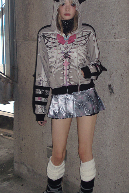 Kapuzenpullover mit Schleife, Sweatshirt mit Tiermuster