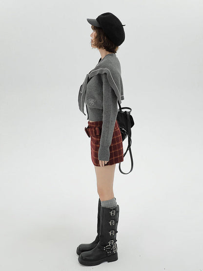 Jacket Retro College Cardigan Knit Sailor Collar Shawl Style