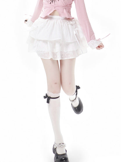 レーストップ、ホワイト、ガーリーフラワースカートセットデザイン、ピンク