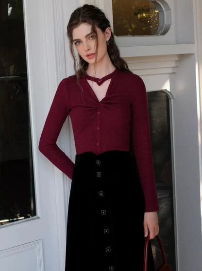 Schwarzer französischer Rock aus gedrehtem Strick „Love“