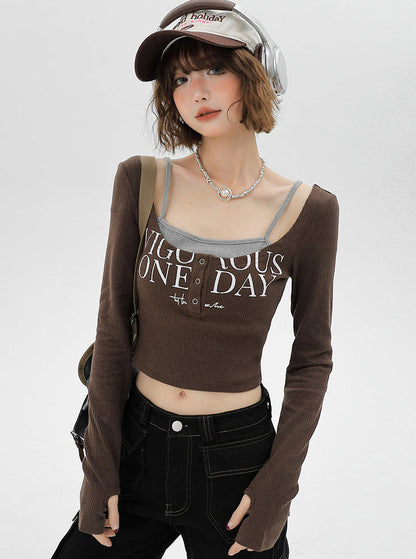 2つのショートフェイクスクエアスリムピーストップネック