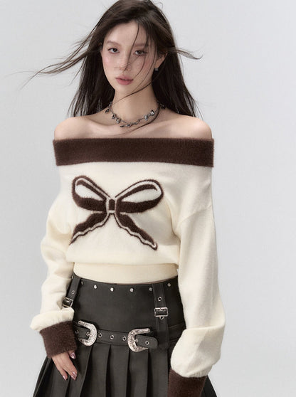 ワンショルダーリボンニットセーター