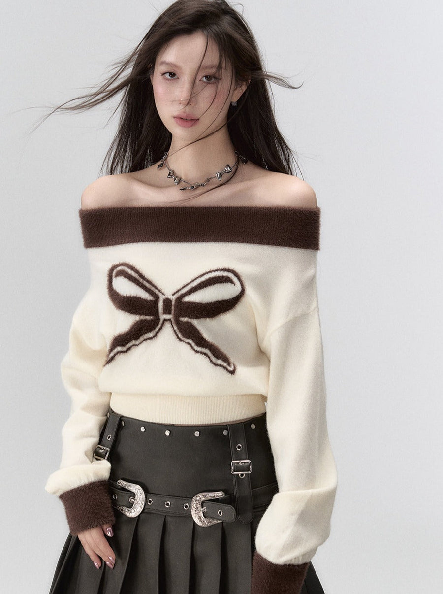 One-Shoulder-Strickpullover mit Bändern