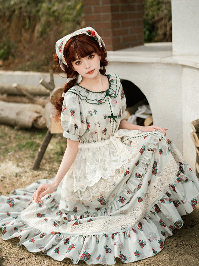 Flower Little Flower Retro Dress + Green Bandana Lolita