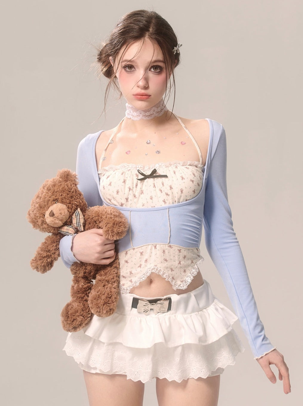 パールリボンスカート ホワイトフレンチパンツ レースフレア ホワイトアイ