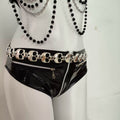 Y2K Punk Dark Gothic Waist Cinching Fluffy PU Suit