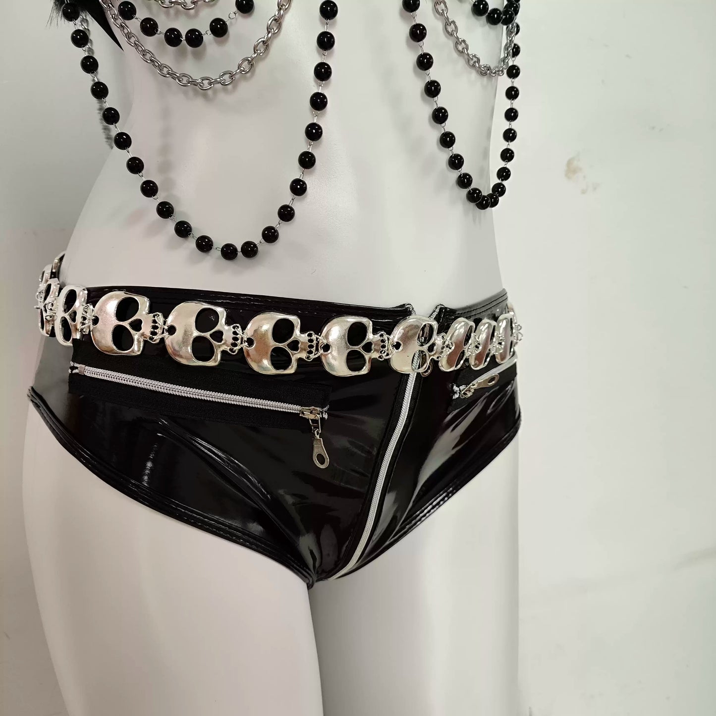 Y2K Punk Dark Gothic Waist Cinching Fluffy PU Suit