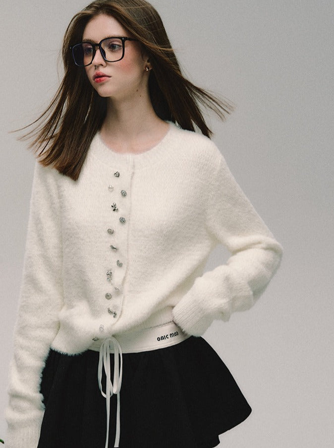 カーディガン イミテーションミンク ビジュー