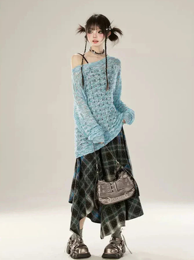 襟付きプルオーバーニット日焼け止めシースルーソールルーズ