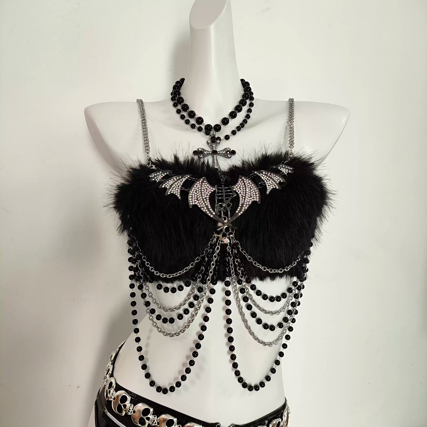 Y2K Punk Dark Gothic Waist Cinching Fluffy PU Suit