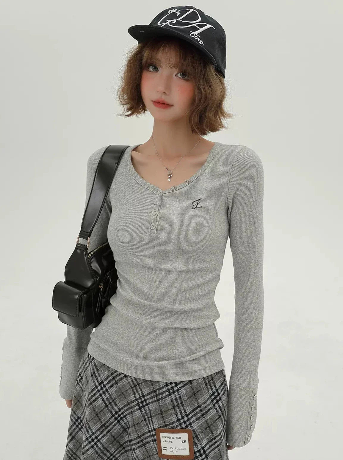 V-Ausschnitt Retro T American Long