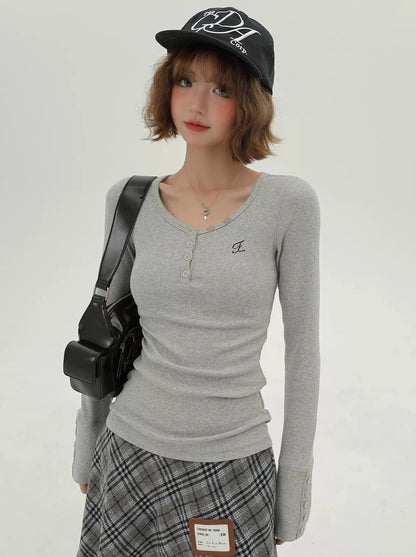 V-Ausschnitt Retro T American Long