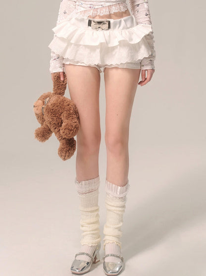 パールリボンスカート ホワイトフレンチパンツ レースフレア ホワイトアイ