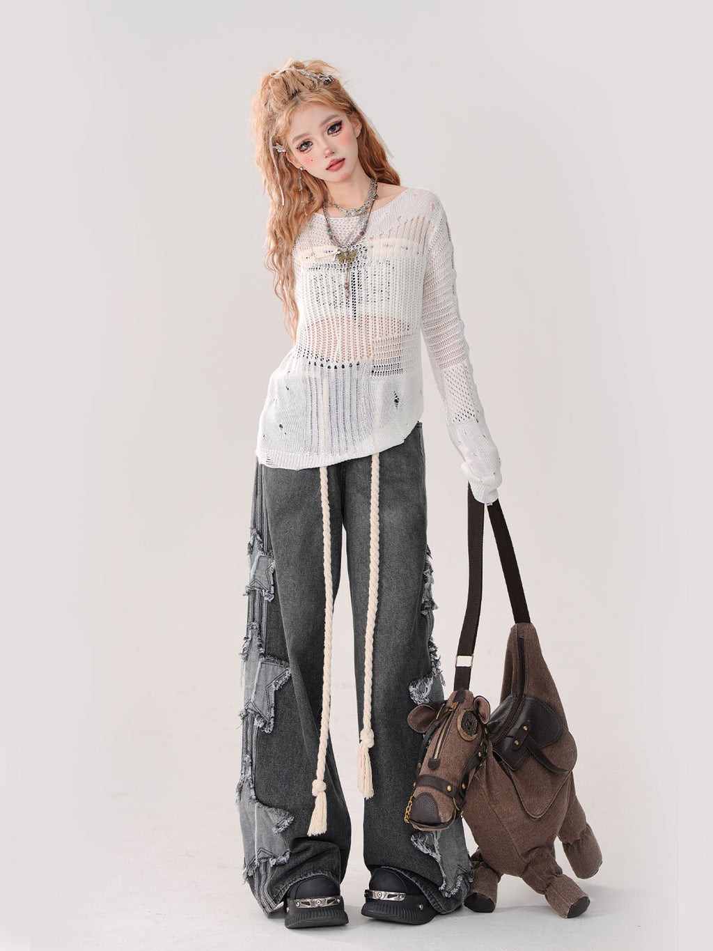 Summer Knit + Tube Top Openwork Sheer Ripped