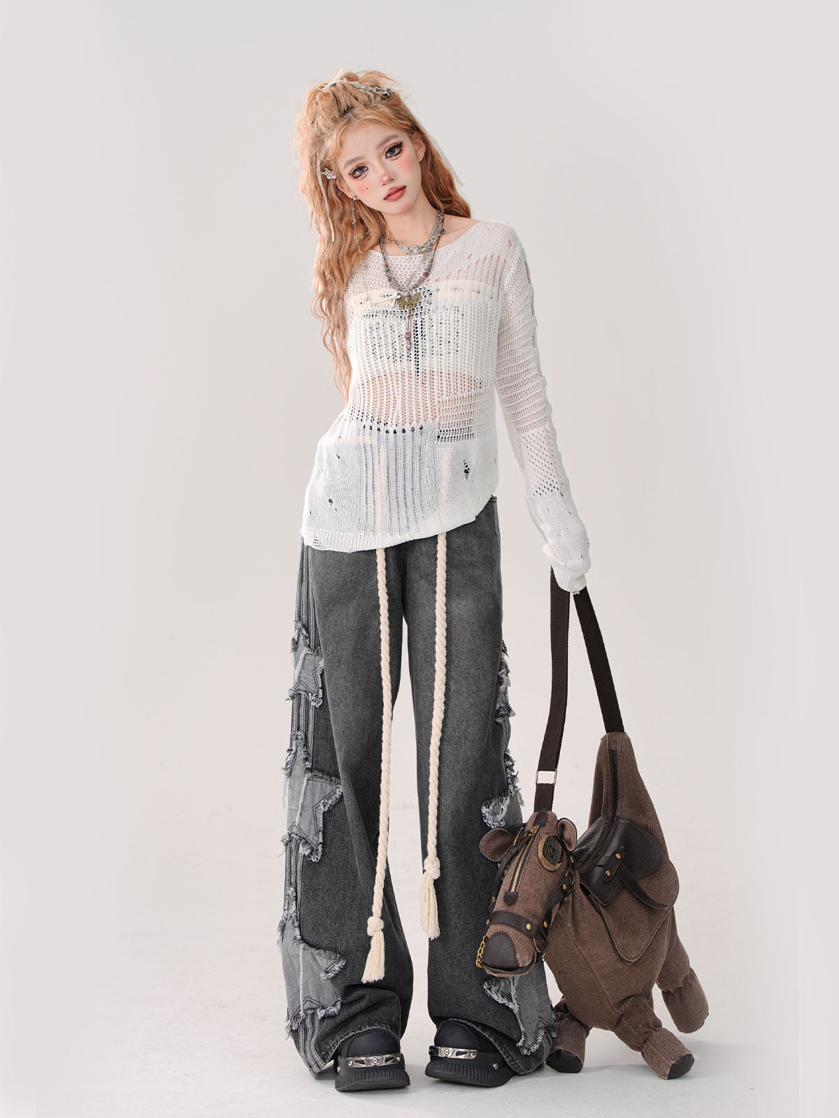 サマーニット + チューブトップ 透かし彫り シアー リップド