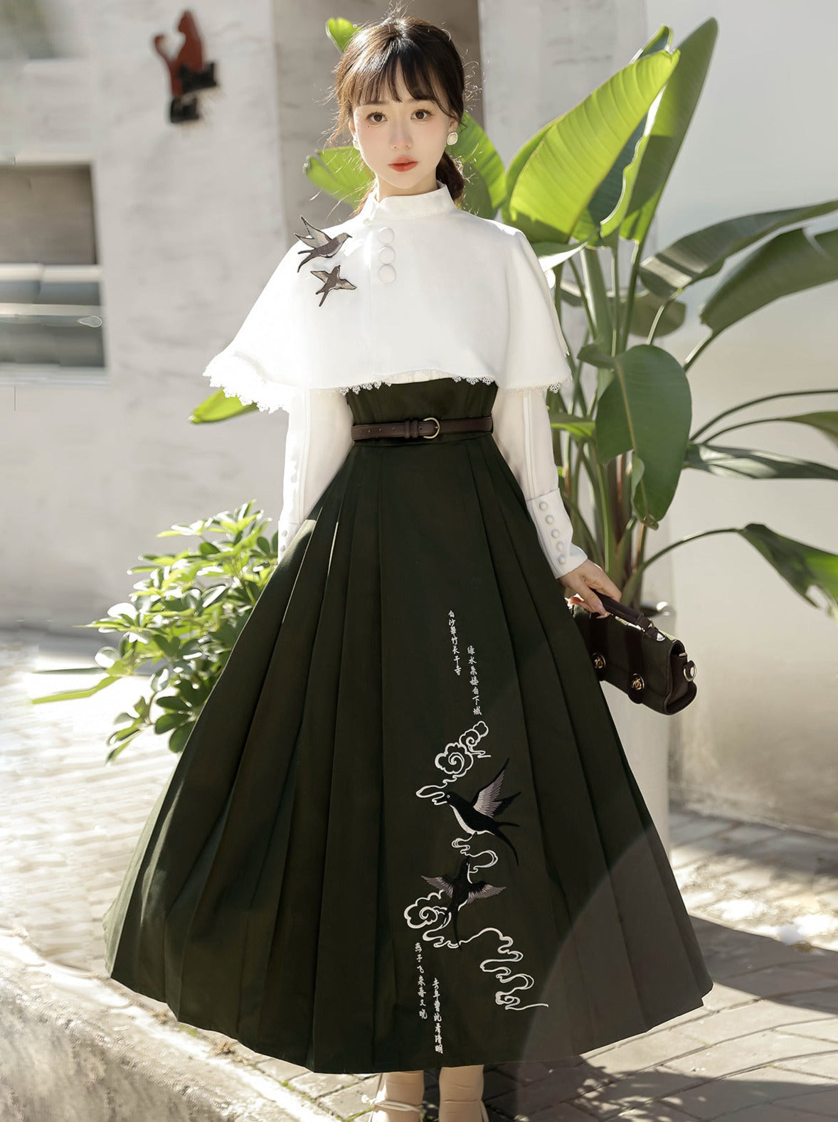 China Short Cape + Skirt Pleated + Retro Blouse