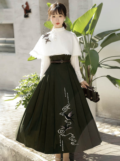 China Short Cape + Skirt Pleated + Retro Blouse