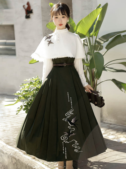 China Short Cape + Skirt Pleated + Retro Blouse