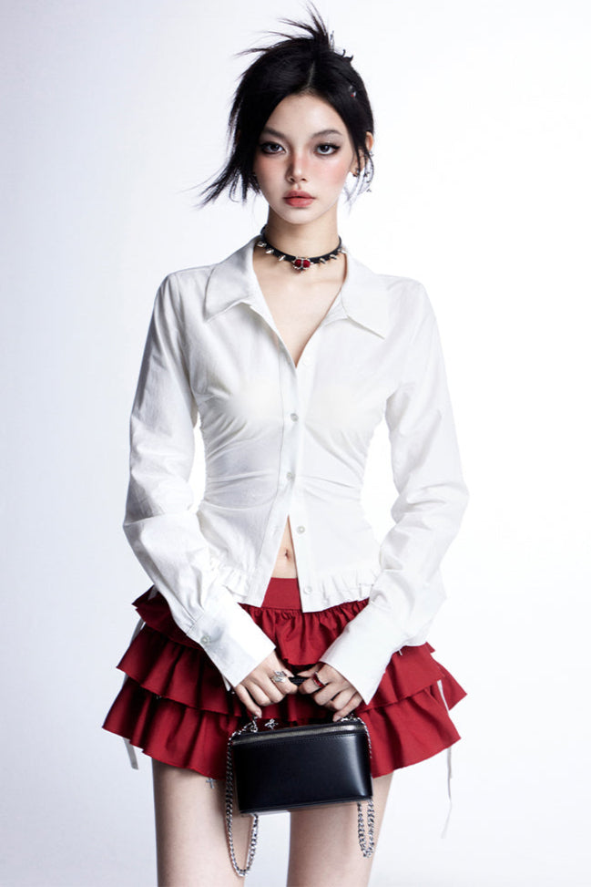 + クロスケーキフリルフーディースカートスリムフード付きトップチューブ