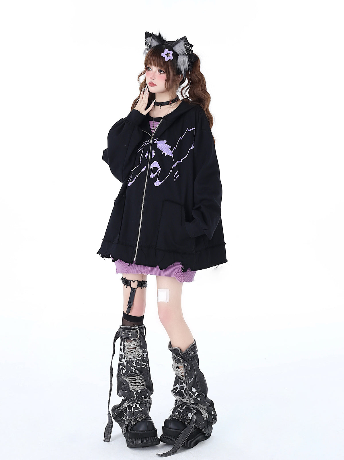 Over Cat Loose Mine Hoodie mit Kapuze