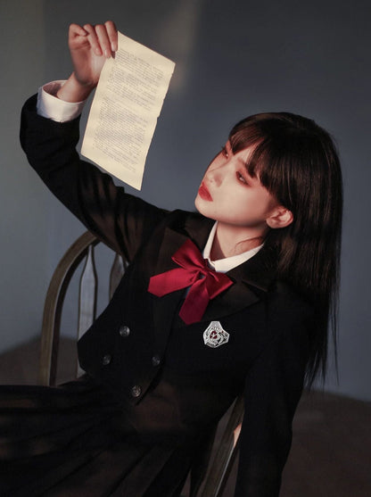 シャツジャケット ホワイトドレス ブラック プリンセス ショート プリーツスタイル カレッジ Vネック