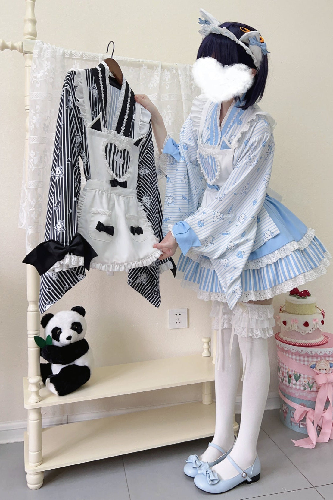 メイドロリータ日本の医療ストライプ