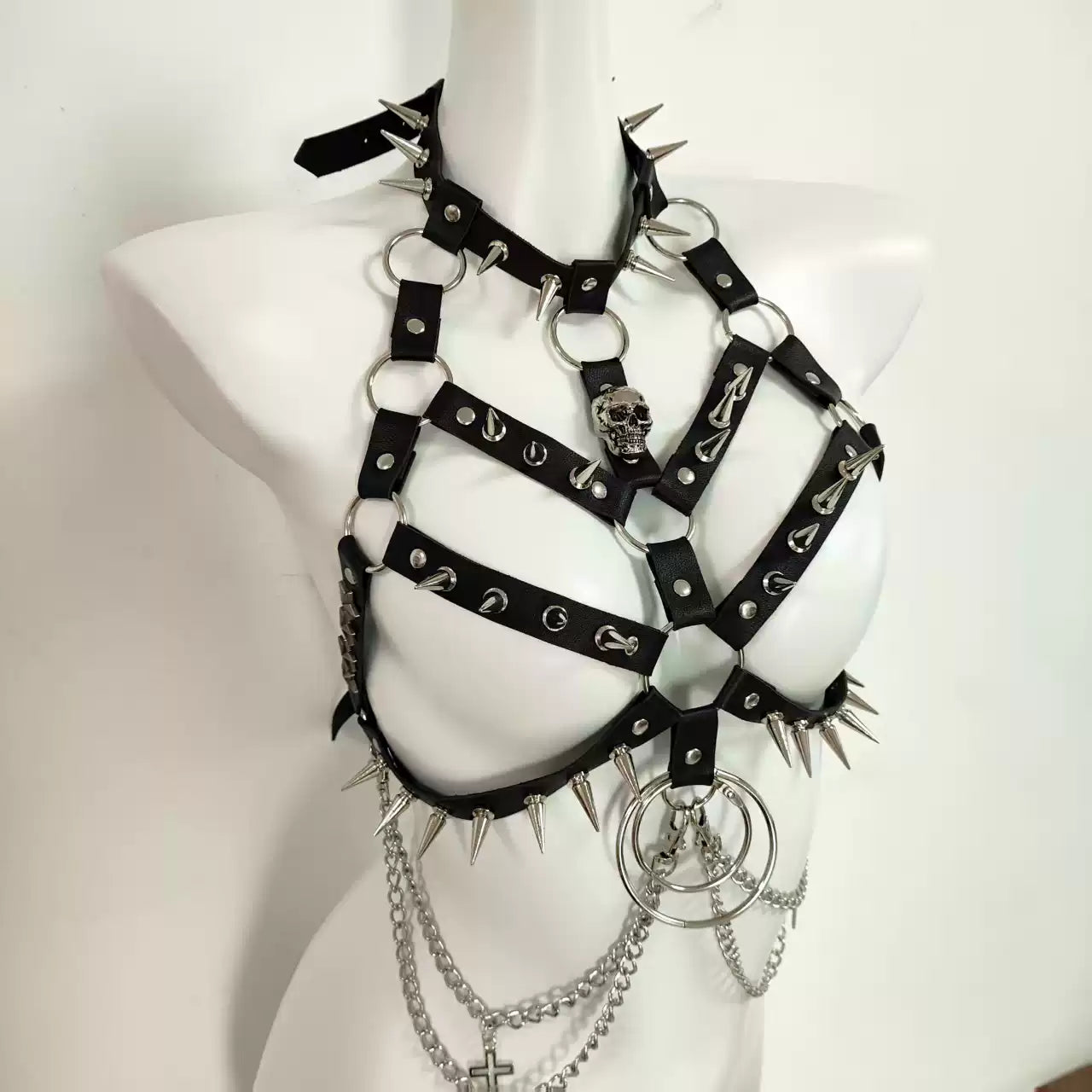 Punk Gothic Rivet Leather Chain Chest Strap Leather Corset