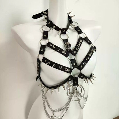 Punk Gothic Rivet Leather Chain Chest Strap Leather Corset