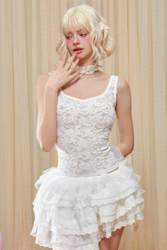 トップス レイヤードタンク レース