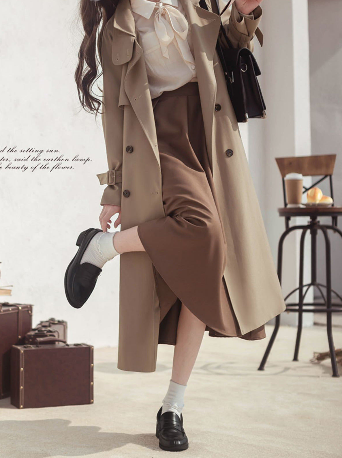 トレンチカーキエレガントコートスタイルレトロブリティッシュ