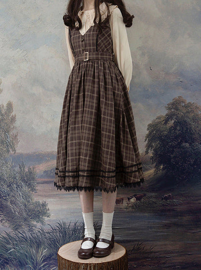 ドレスベルト フォレストチェック ブラウン Vネック