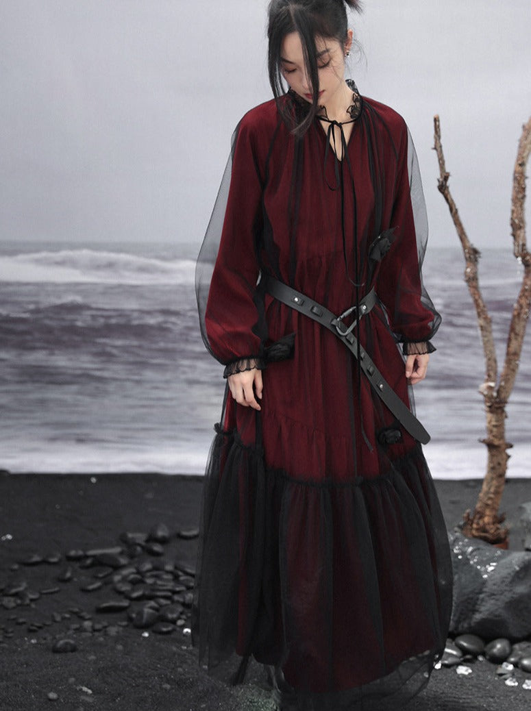 Loose See-through Shirt Dark Dress Mesh Contrast