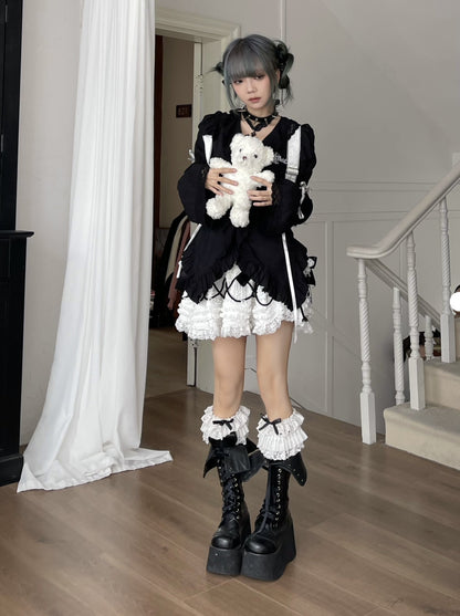 ウエストサブカルチャーパフシャツダークパターンリボンスリーブレース