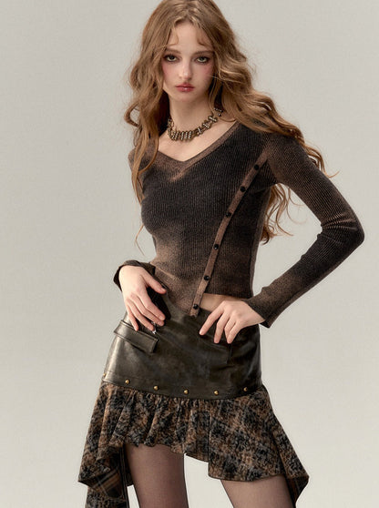 アシンメトリーレザーレトロスカート