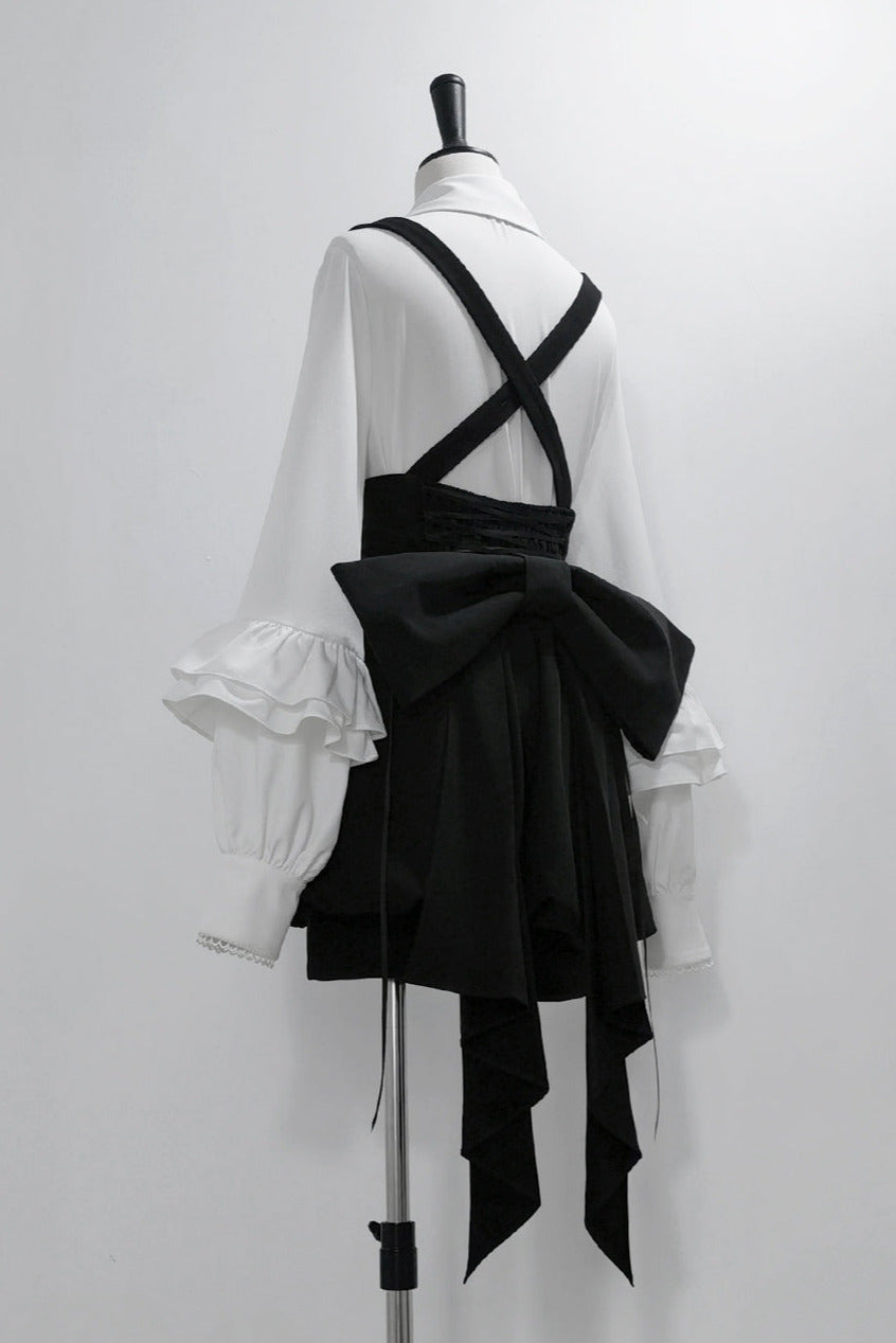 キュート+レトロショートパンツエレガントシャツリボンプリンス予約テールダーク