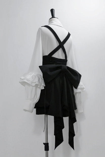 キュート+レトロショートパンツエレガントシャツリボンプリンス予約テールダーク