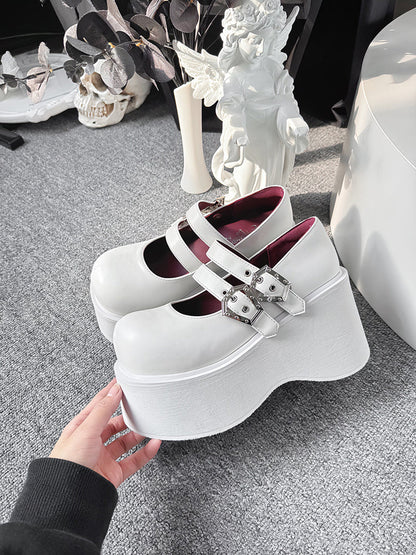 Gothic Round Retro Platform Toe Shoes Matte Punk Lace