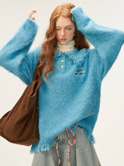 Tassel Line Retro Botan Polo Mixed Tops