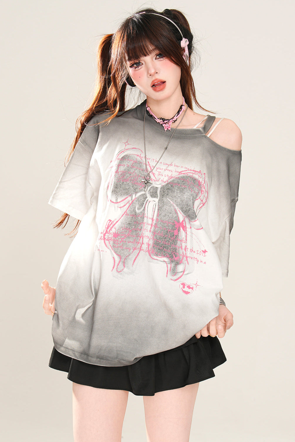 リボンTシャツ メロディー ストラップレス