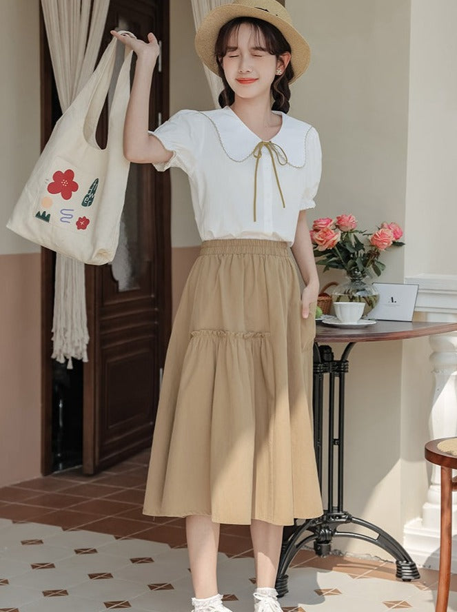 Puffärmelrock Ausgestelltes Sommerhemd + Retro Medium