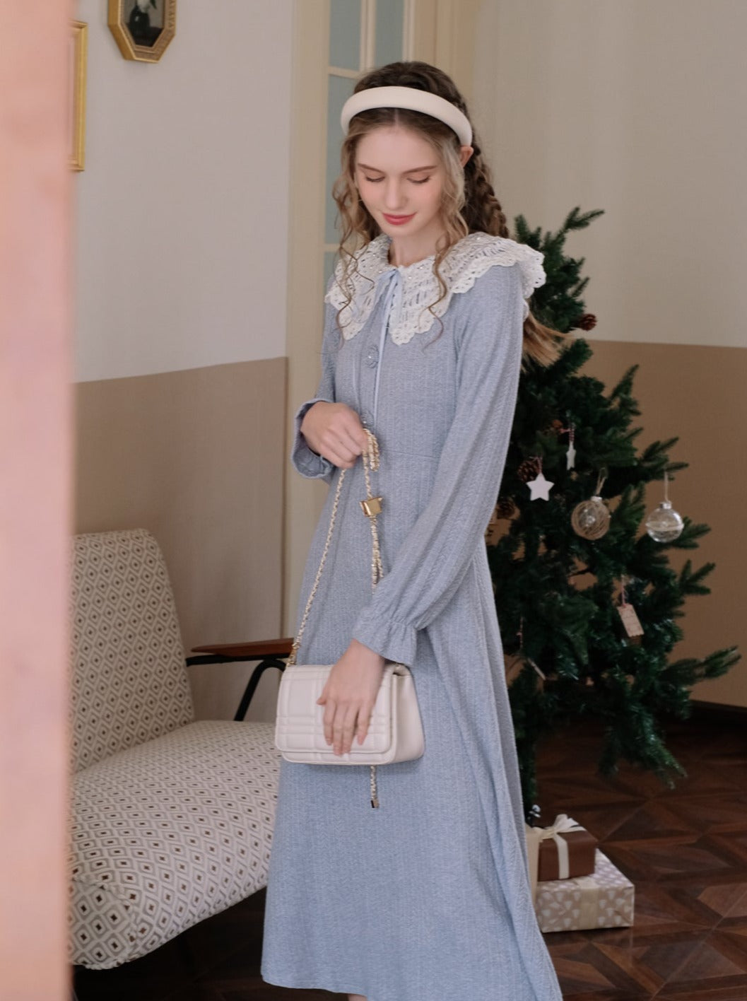 ドレス ブルー レトロ エレガント