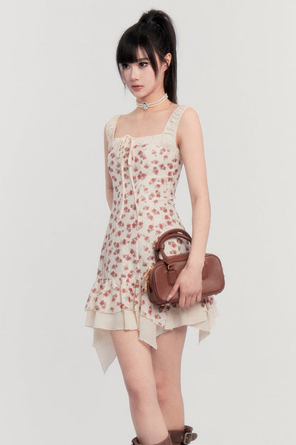 Off-Shoulder French Letter Kleid Flower Love