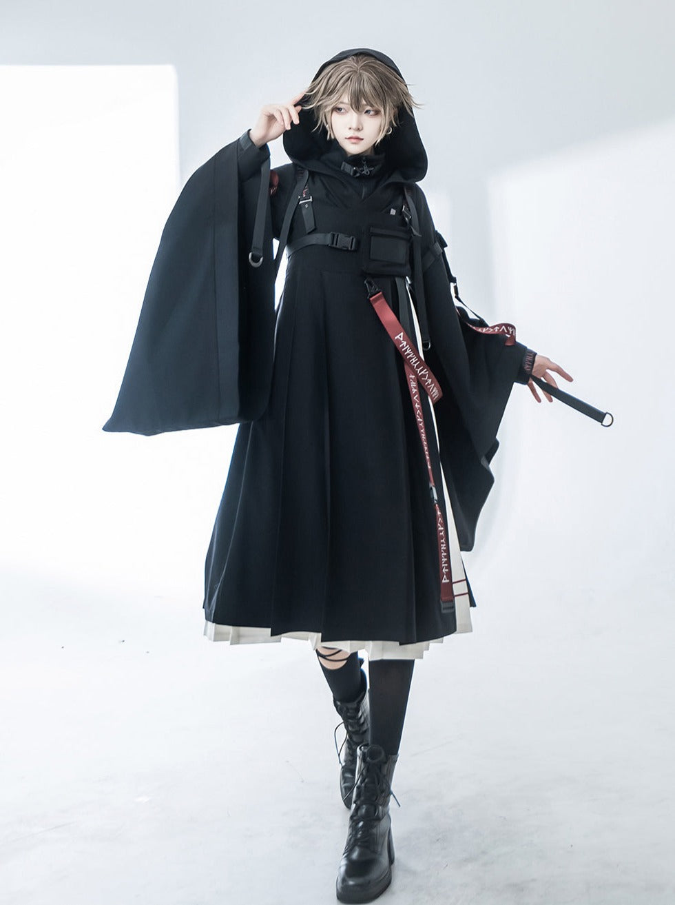 スカートインナージャンパートップスクール+フード付きカーディガン+ウエストランド