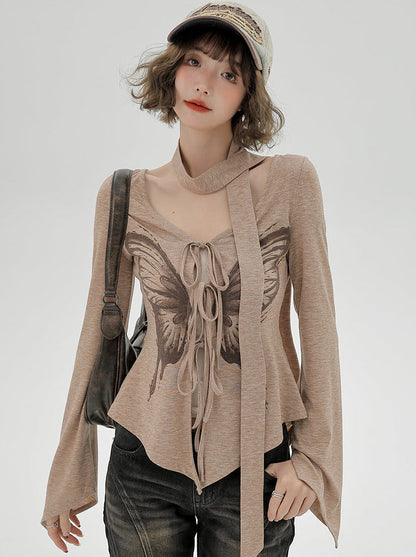 Drucken Top Schmetterling Amerikanischen Schlank Retro Unregelmäßigen