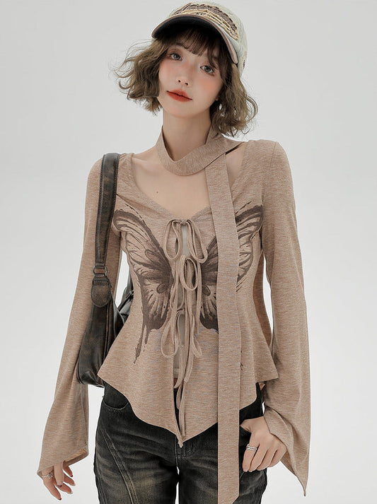 Drucken Top Schmetterling Amerikanischen Schlank Retro Unregelmäßigen