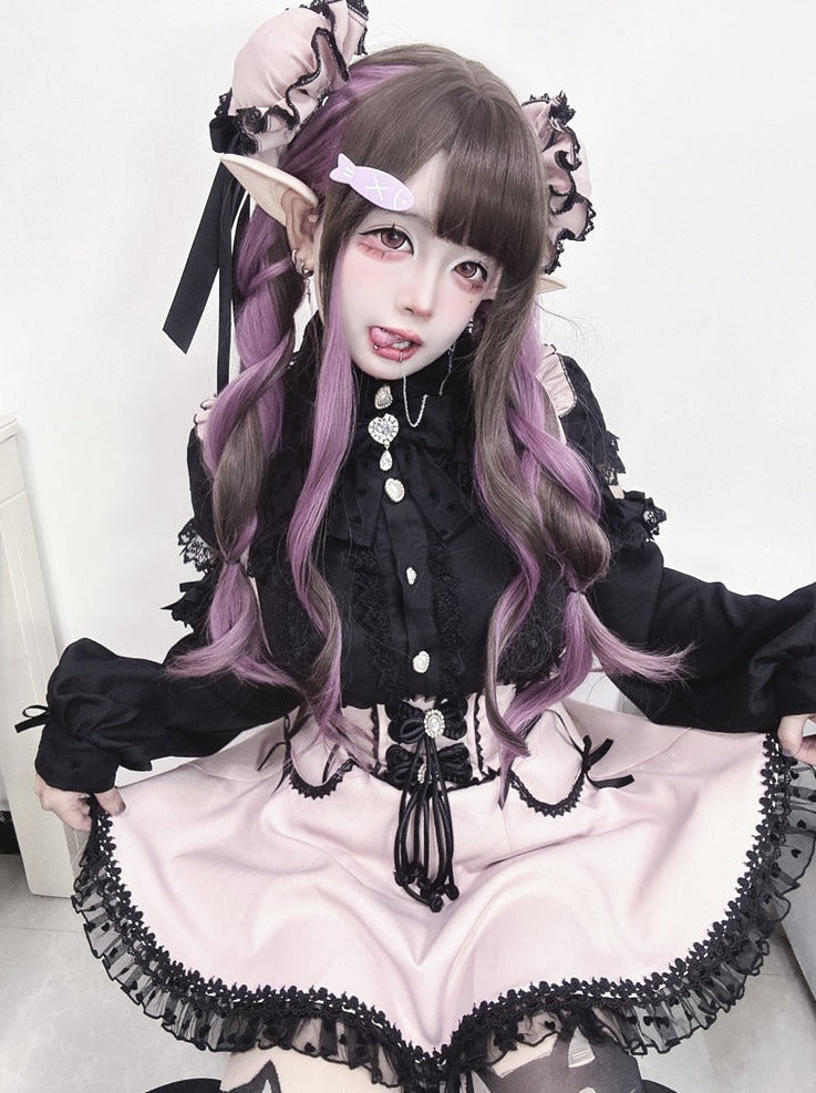 Rock Hosenträger Hohe Taille Schnürung Rüschen