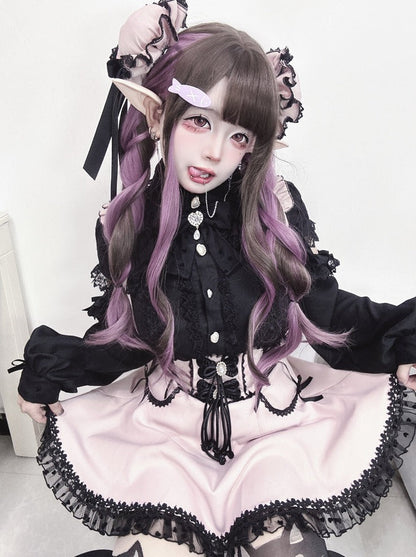 Rock Hosenträger Hohe Taille Schnürung Rüschen